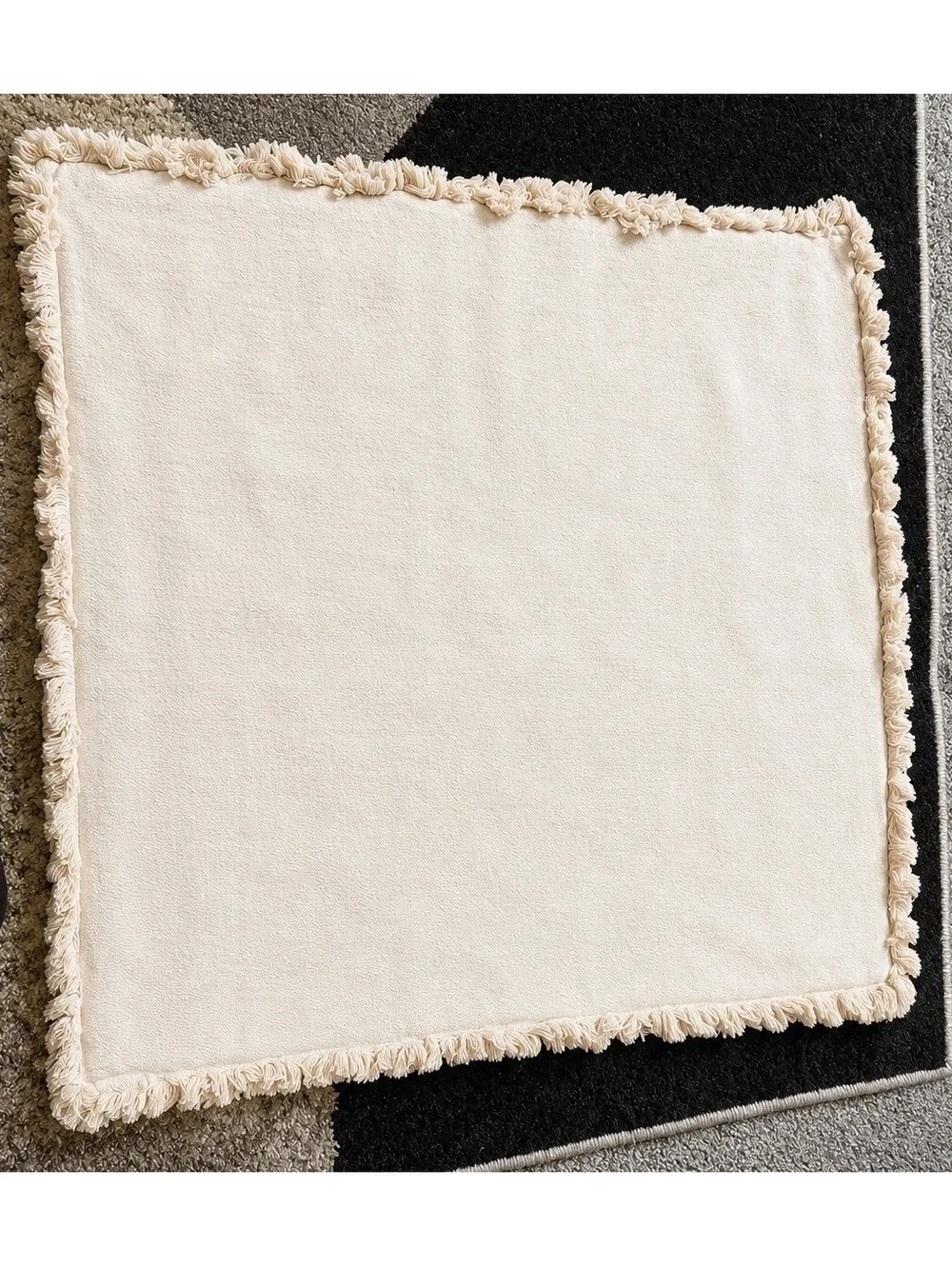 Roman Deco Cream Cotton Ramie Pillow Cover with Fringe Edging 23x24 inches